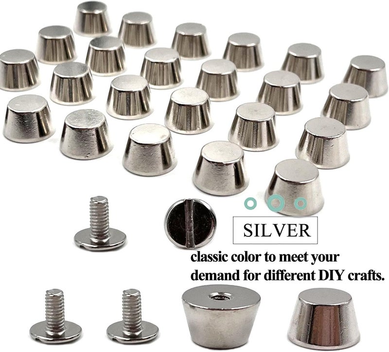 honigo 24 Pack Silver Rivets Stud Handbag Purse Feet 1/2 inch Flat Head Metal Solid Brass Studs Screw Back Feet 12mm Buckle Spikes Leathercraft for Leather Bag Totes DIY Craft - Image 3